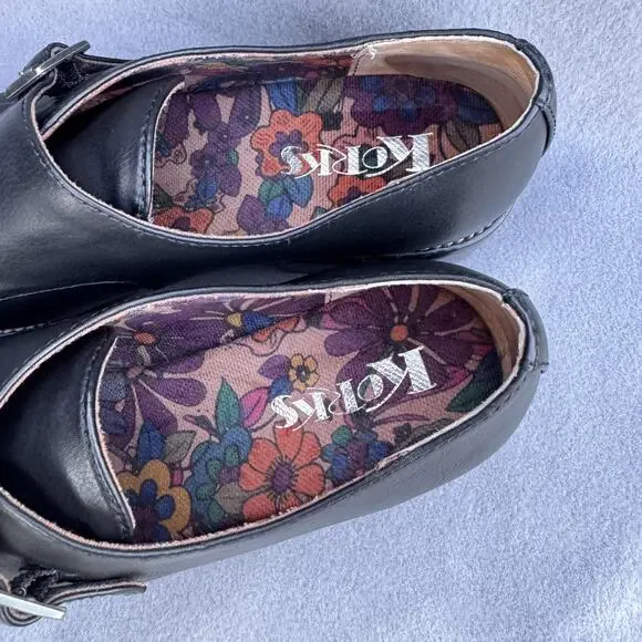 Korks Theodore Monk Shoes Womens Size 8 Black Strap Buckle Block Heel Wingtip - Picture 2 of 10